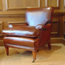 Antique Leather Library Chair with Cherrywood Legs & Boxwood Inlay